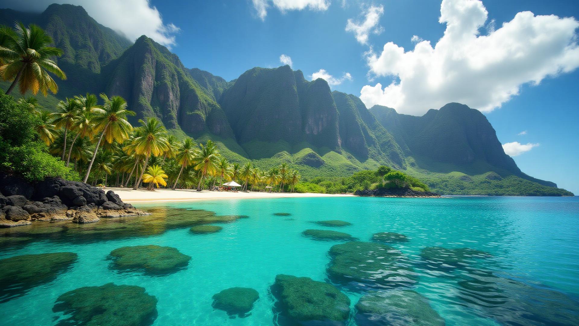 Beautiful Hawaii landscape with pristine beaches and lush mountains